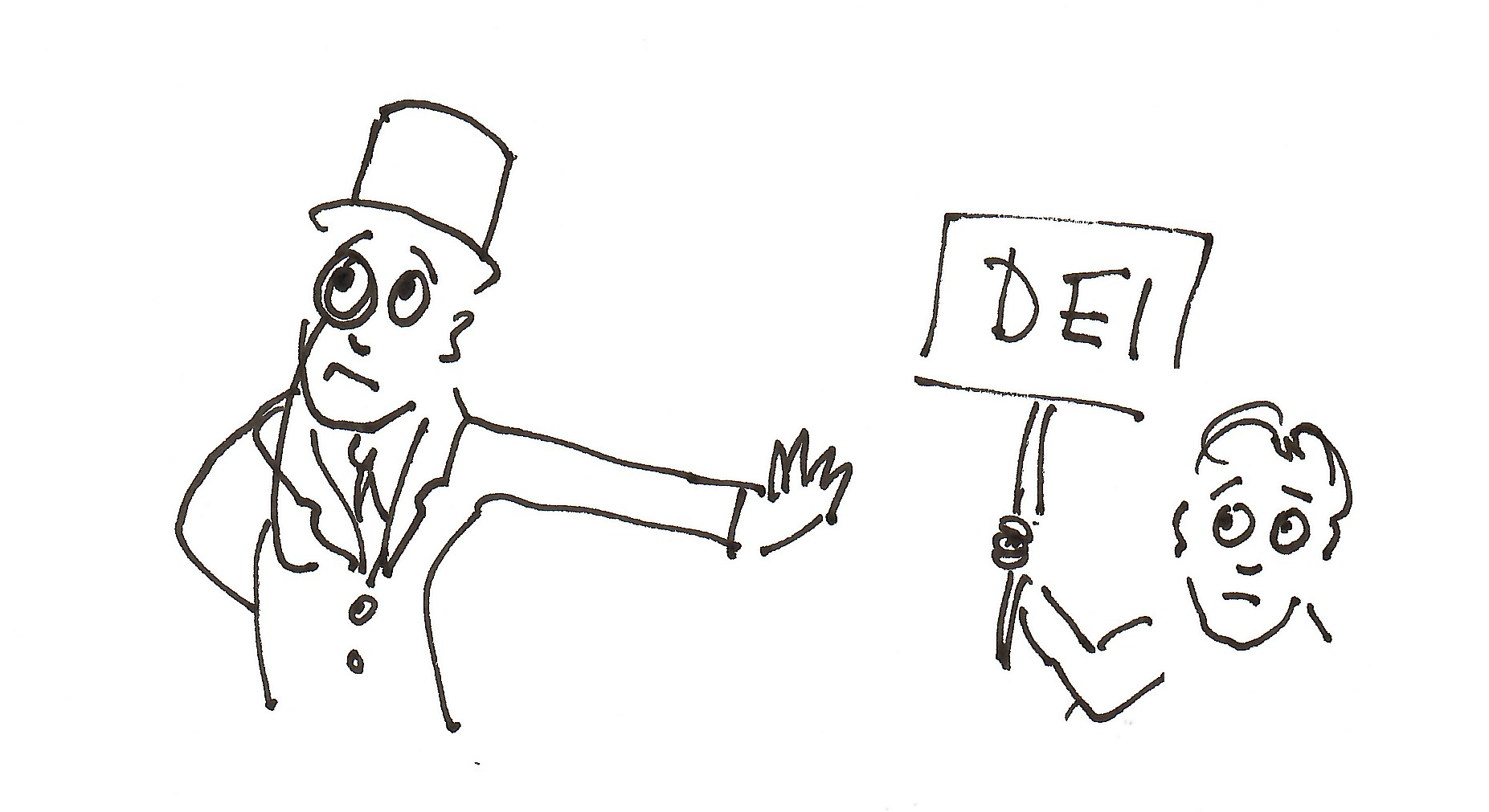 Stylised drawing about DEI, power and supposed meritocracy