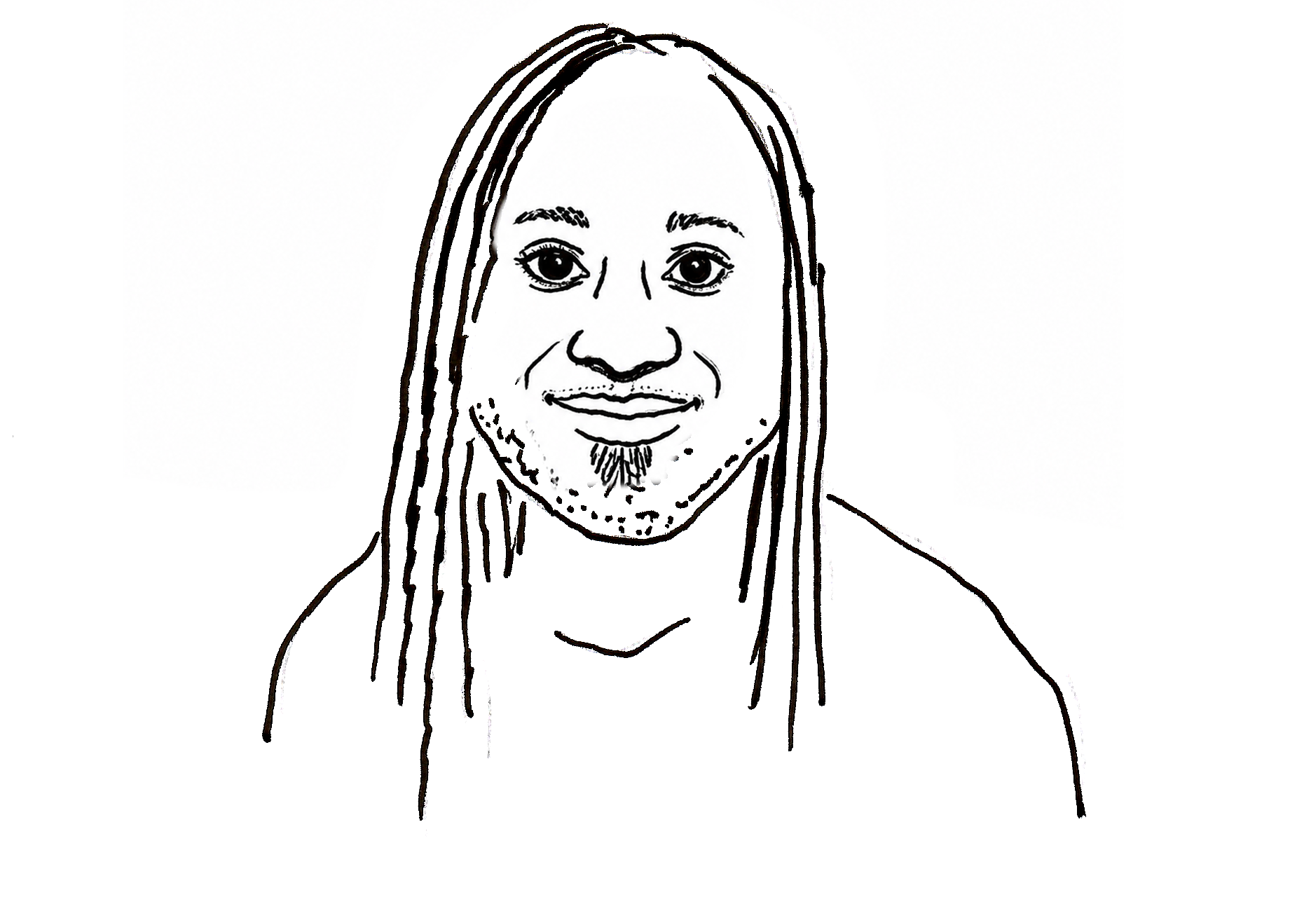 Stylised black-and-white drawing of Jason Arday