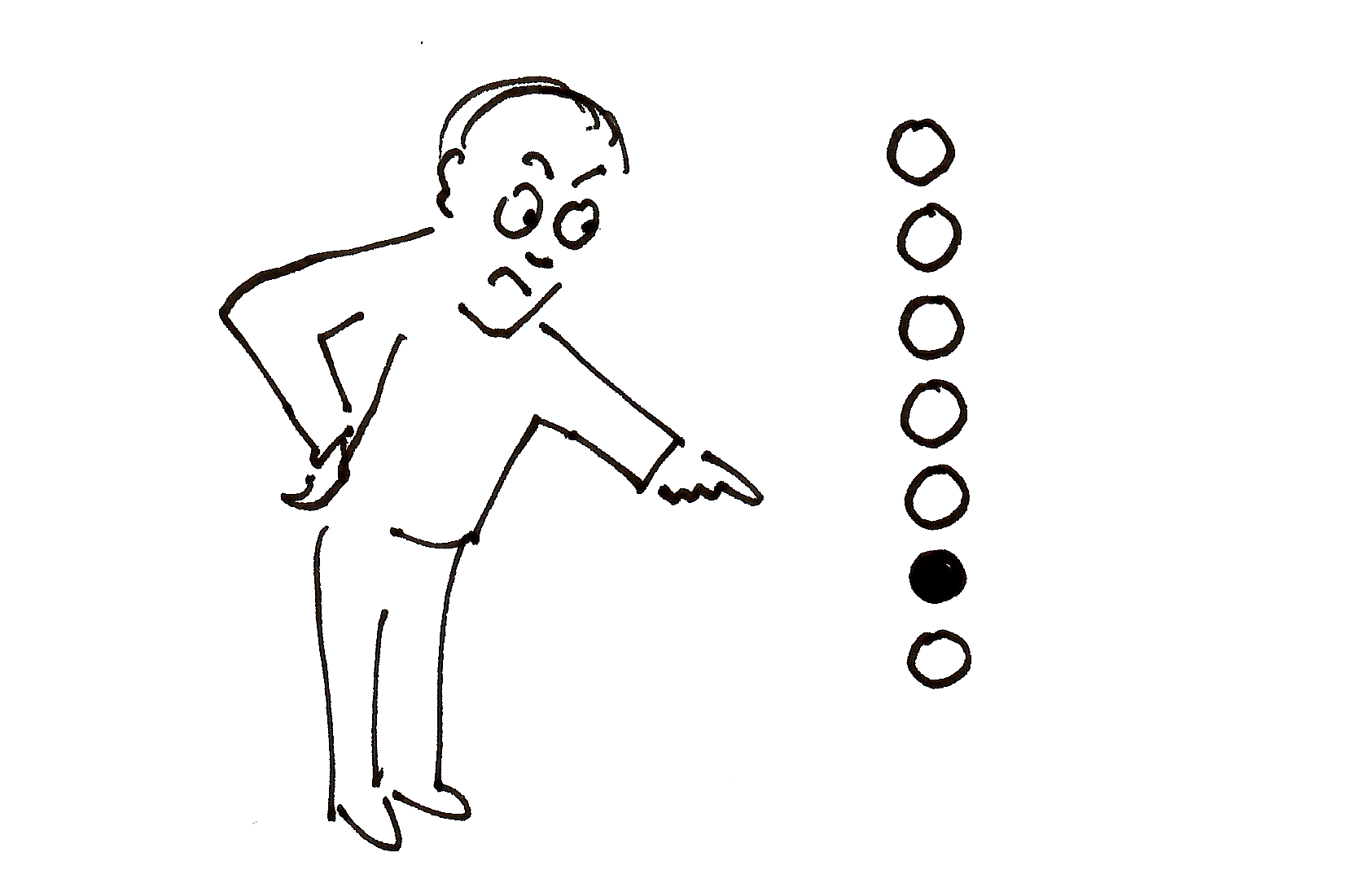 Stylised drawing of a person facing a row of selection points